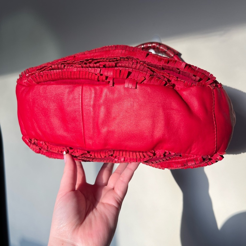 Jimmy Choo Red Suede Leather and Snakeskin Fringe Hobo Shoulder Bag - Picture 5 of 16
